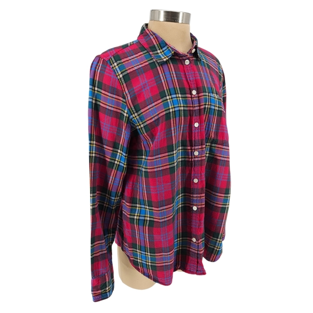 Mercantile J.CREW Flannel Shirt Berry Plaid Long Sleeve Button Up Collared Large - Picture 2 of 7